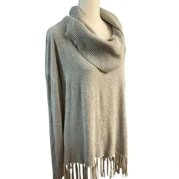 Michael Kors Knit Turtleneck Sweater with Fringe Women’s Size Large Boho Hippie - Picture 7 of 15